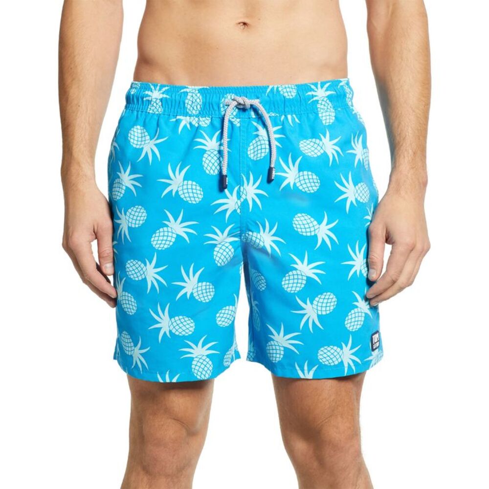Tom & Teddy Mens Pineapple Print Swim Trunks Small Crystal Blue - NWT $95